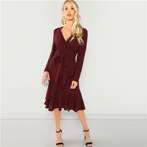 maroon office dress