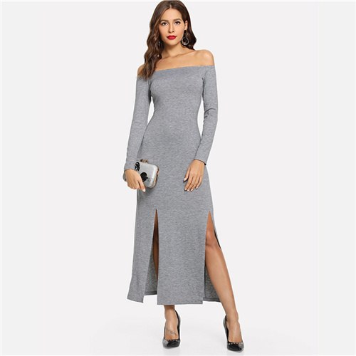 grey off the shoulder maxi dress