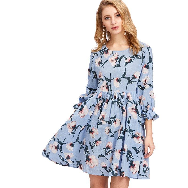 round neck printed daily shift dress