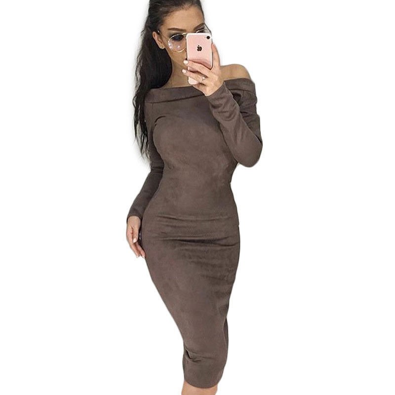 long sleeve knee length bodycon dress