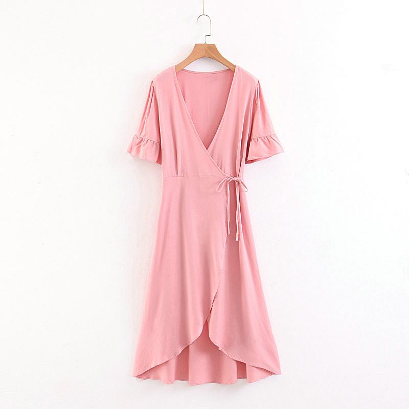 pink wrap dress short