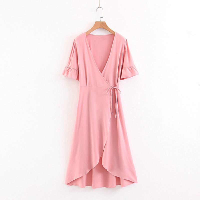 womens pink wrap dress