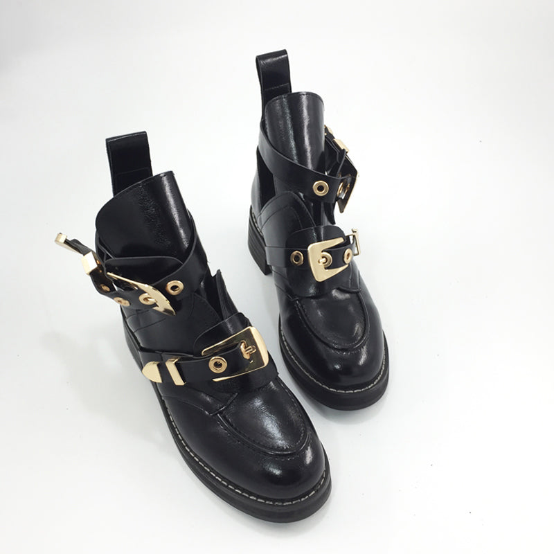 black gold buckle ankle boots