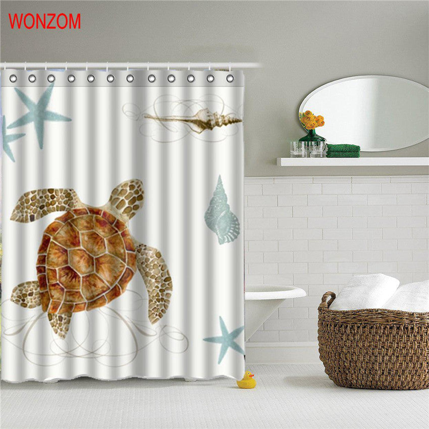 Wonzom 1pcs Marine Life Waterproof Shower Curtain Turtle Bathroom