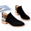 Women Ankle Boots Vintage Flock Shoes Square Heel Suede Slip-On Booties Martin Boots Pointed Toe