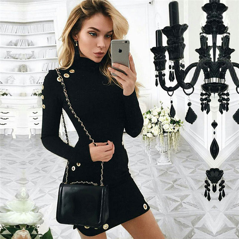 long sleeve black cotton dress