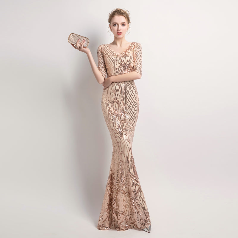 half sleeve evening gown