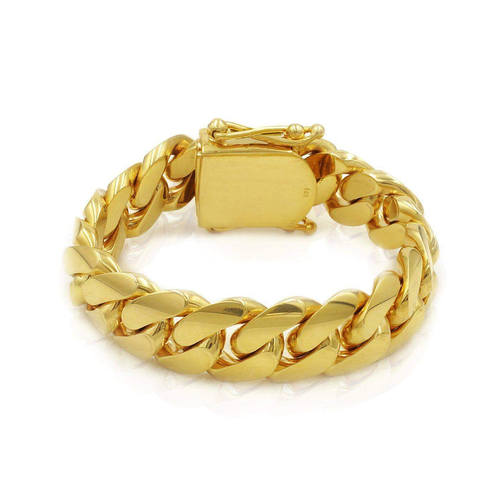 15mm Solid Cuban Link Bracelet in 10K Yellow Gold - Las Villas Jewelry