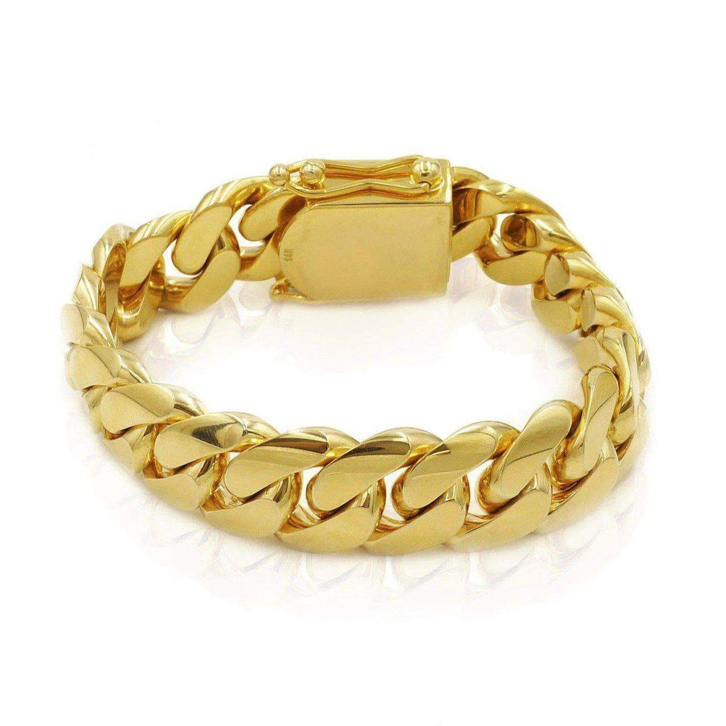 18mm Solid Cuban Link Bracelet in 14K Yellow Gold - Las Villas Jewelry