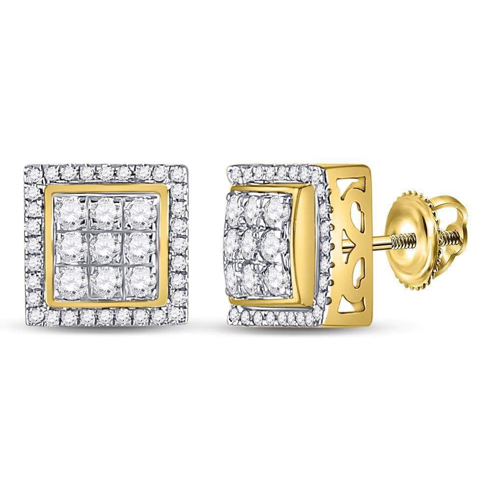 10kt Yellow Gold Mens Round Diamond Square Cluster Stud Earrings