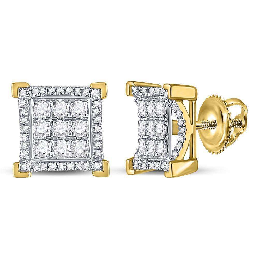 10kt Yellow Gold Mens Round Diamond Square Cluster Stud Earrings 3
