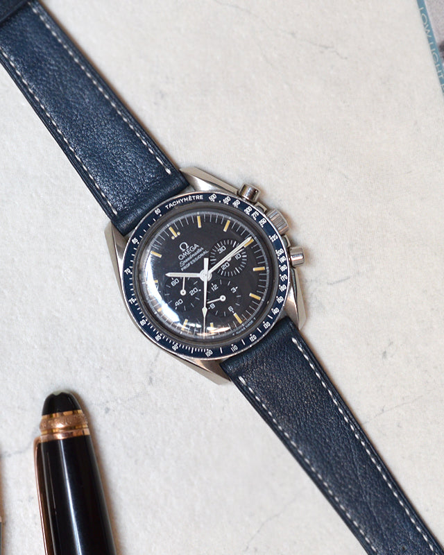 omega speedmaster blue leather strap