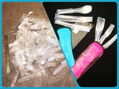 Reusable travel cutlery in plastic packaging