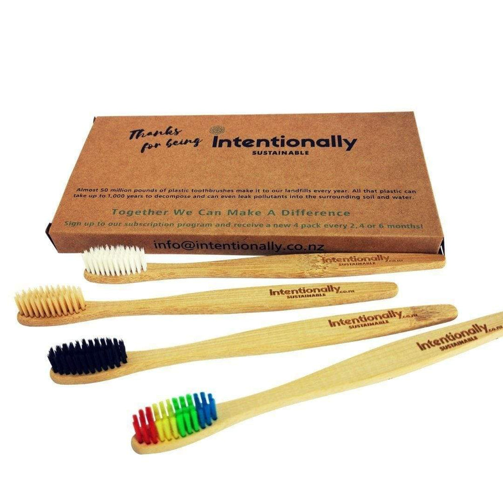 Intentionally Sustainable Ltd Bamboo Toothbrush Family 4 Pack - Free Shipping 4 Pack Toothbrush Set