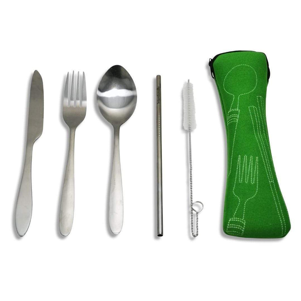 Intentionally Sustainable Ltd Travel and Takeaway Reusable Cutlery Set with FREE Bonus Straw Green