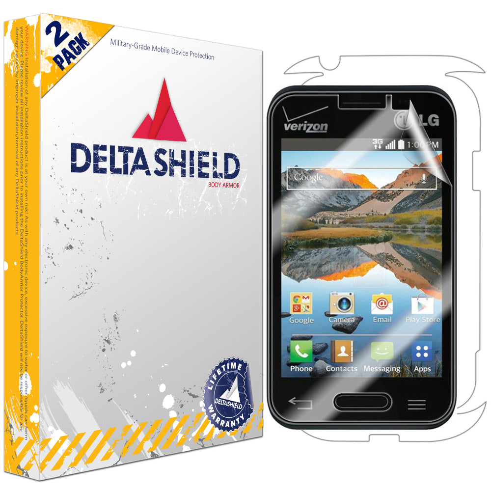 DeltaShield BodyArmor LG Optimus Zone 2 Ultra Clear Front & Back Cover Protector (2-Pack)