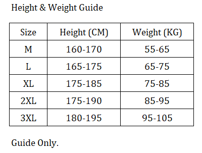 t-shirt height and weight size guide.