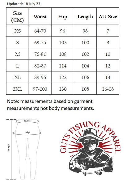 Women's pants size measurements Australia. For the waterproof fleece hiking pants.