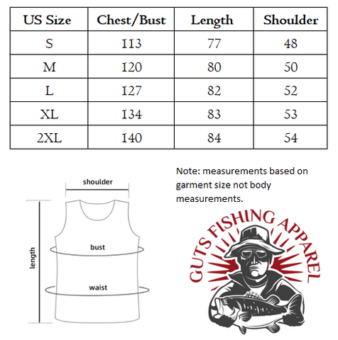 size chart for sleeveless flanno shirt