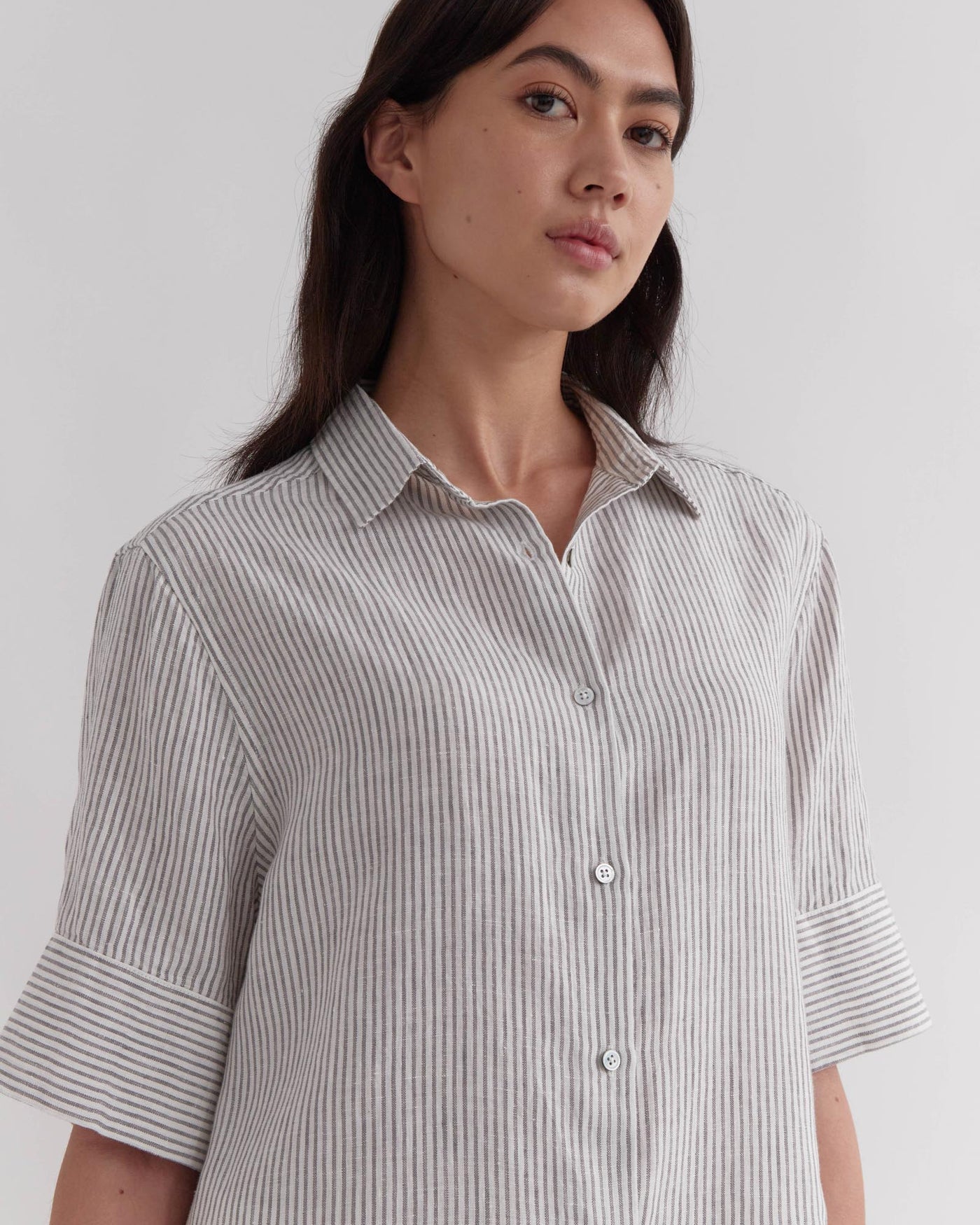 Short Sleeve Linen Shirt Sage Stripe | Assembly Label Womens Shirts