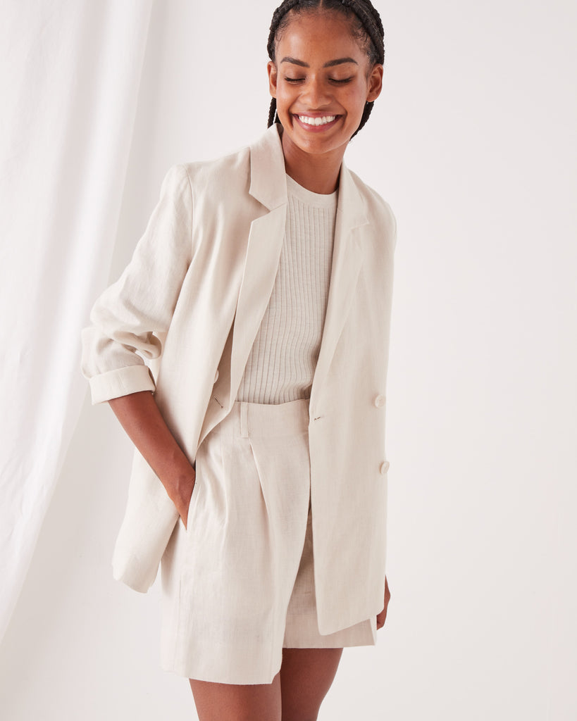 Double Breasted Linen Blazer Ivory | Assembly Label
