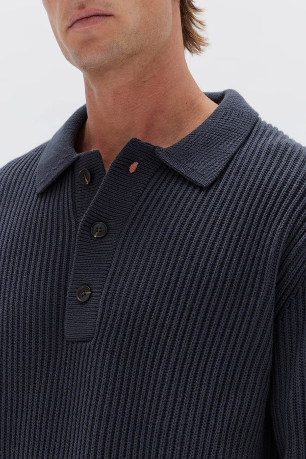 Oscar Knit Polo Stone | Assembly Label Mens Knitwear