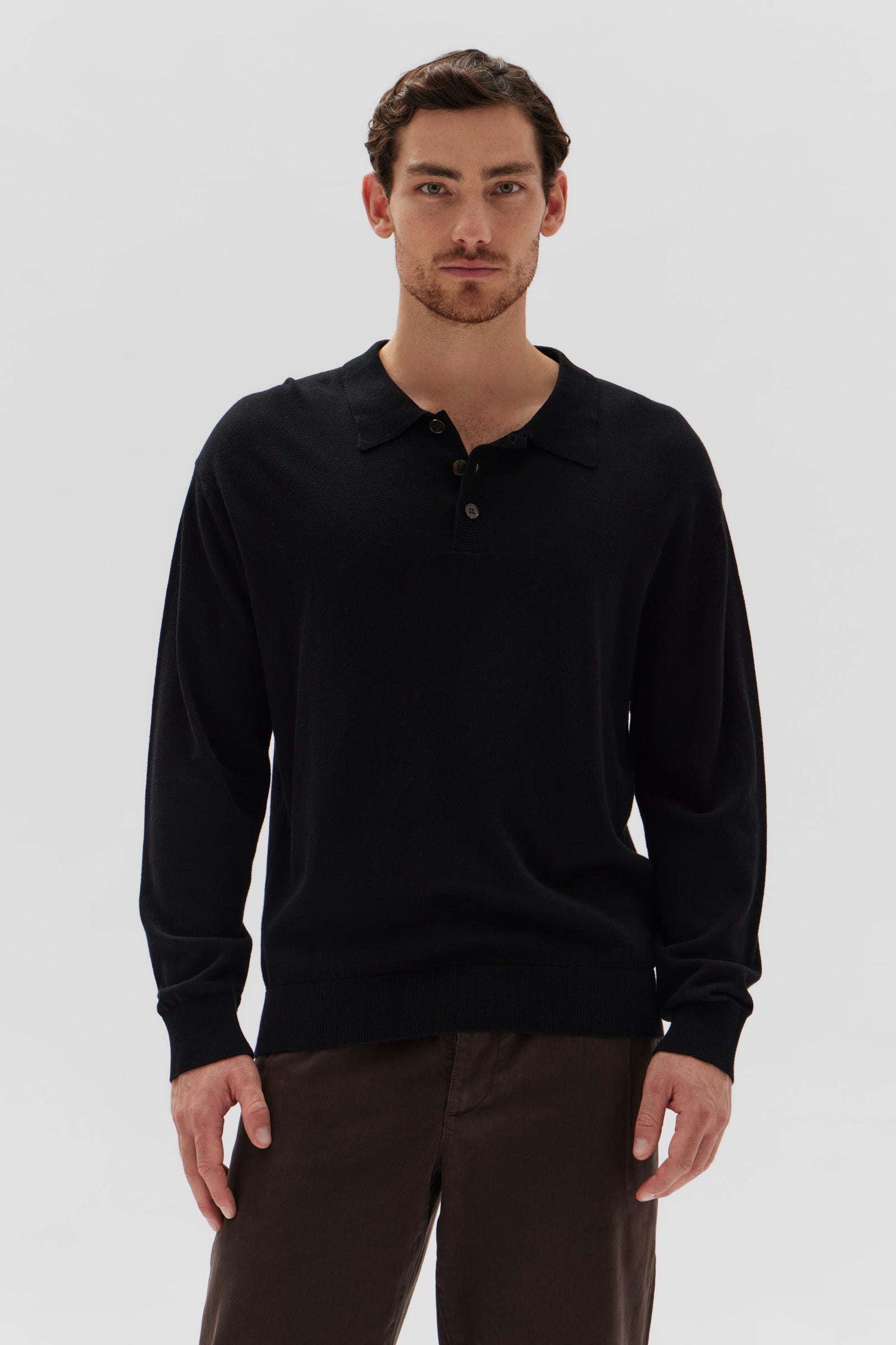 Oscar Knit Polo Stone | Assembly Label Mens Knitwear