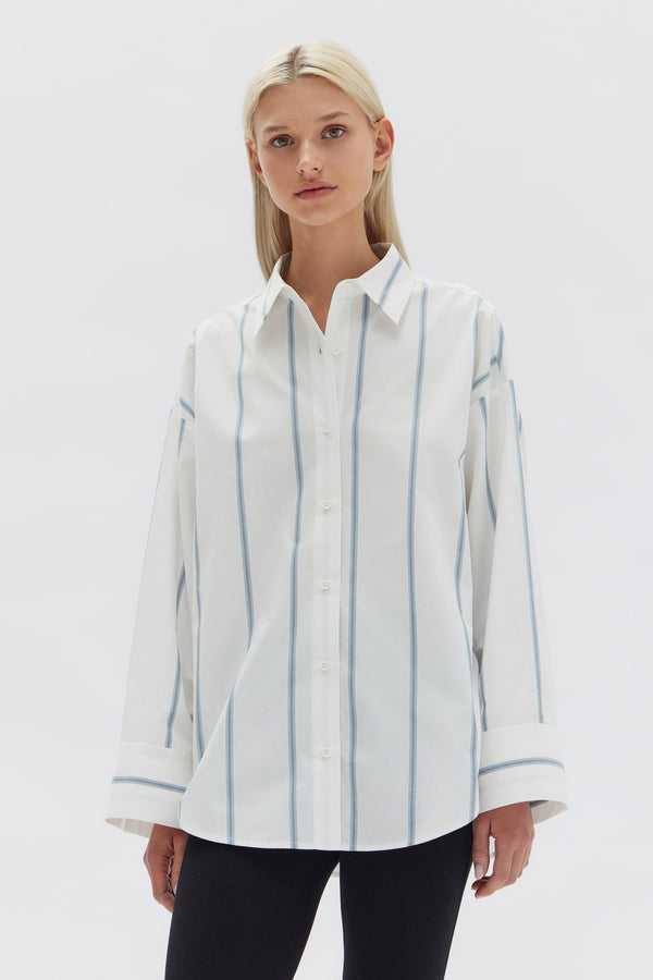 AMELIA - navy Poplin cot-pes striped men shirt - XALI 1