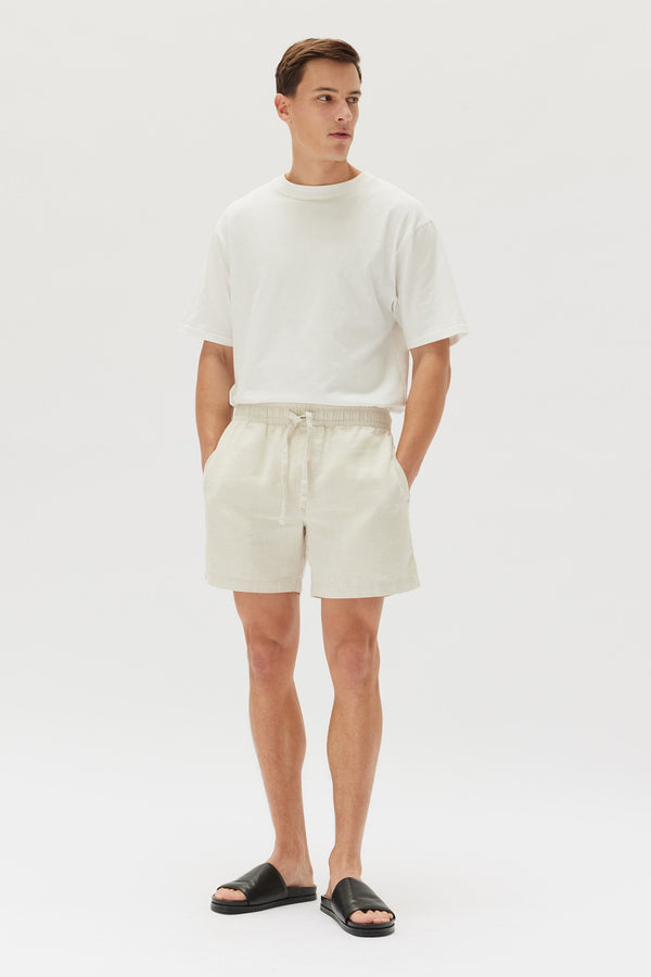 Linen Cotton Twill Shorts Green - Calibre Menswear