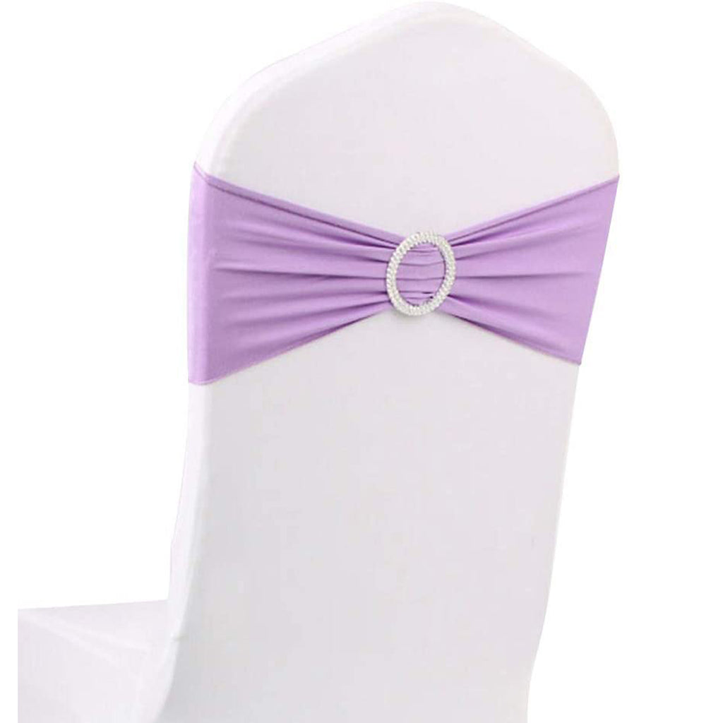 10pcs Lavender Spandex Chair Bands With Buckle Wedding Sashes