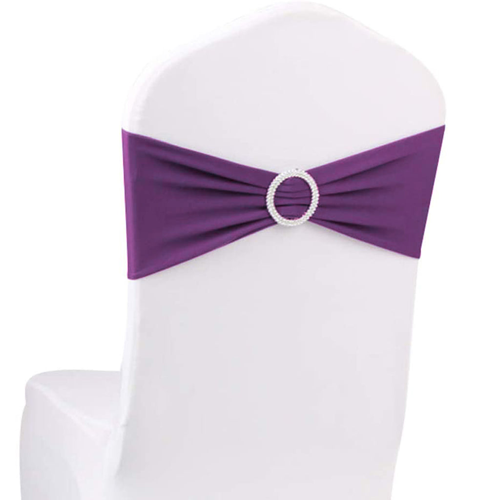 10pcs Purple Spandex Chair Bands With Buckle Wedding Sashes