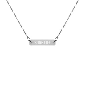 "Surf Life" Engraved Silver Bar Chain Necklace