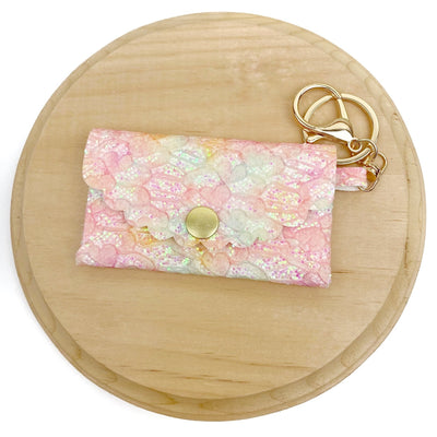 Pink Flower Round Coin Purse Keychain