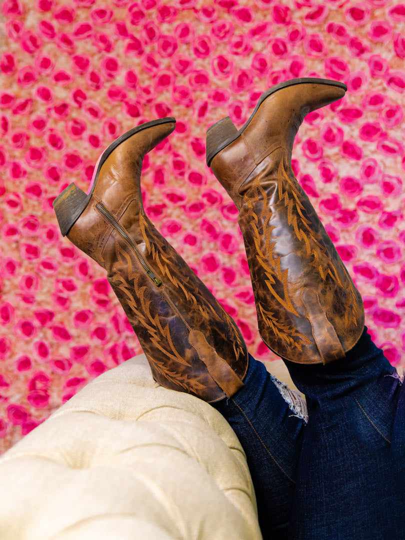 PREORDER Stella Mae — Wide Classic Leather Cowgirl Boots in Brown