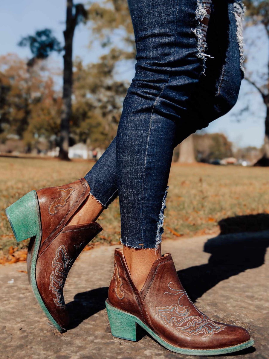 liz cognac embroidered dream bootie