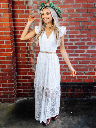 fill your heart lace maxi dress cream