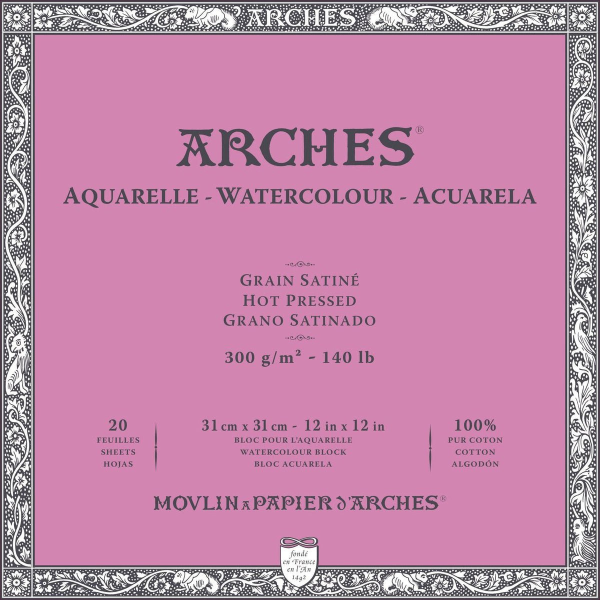  Arches Watercolor Block 12x12-inch Natural White 100