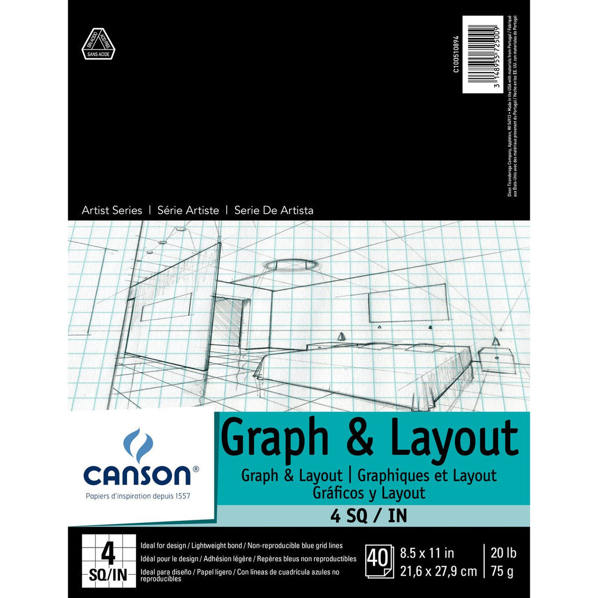 Canson C100510895 8.5 in. x 11 in. Graph and Layout Sheet Pad