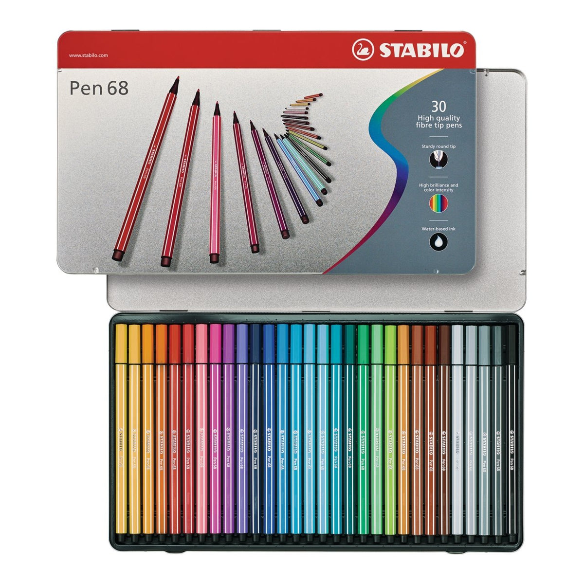 STABILO Pen 68 feutre, boîte métallique de 10 stiften en couleurs assorties