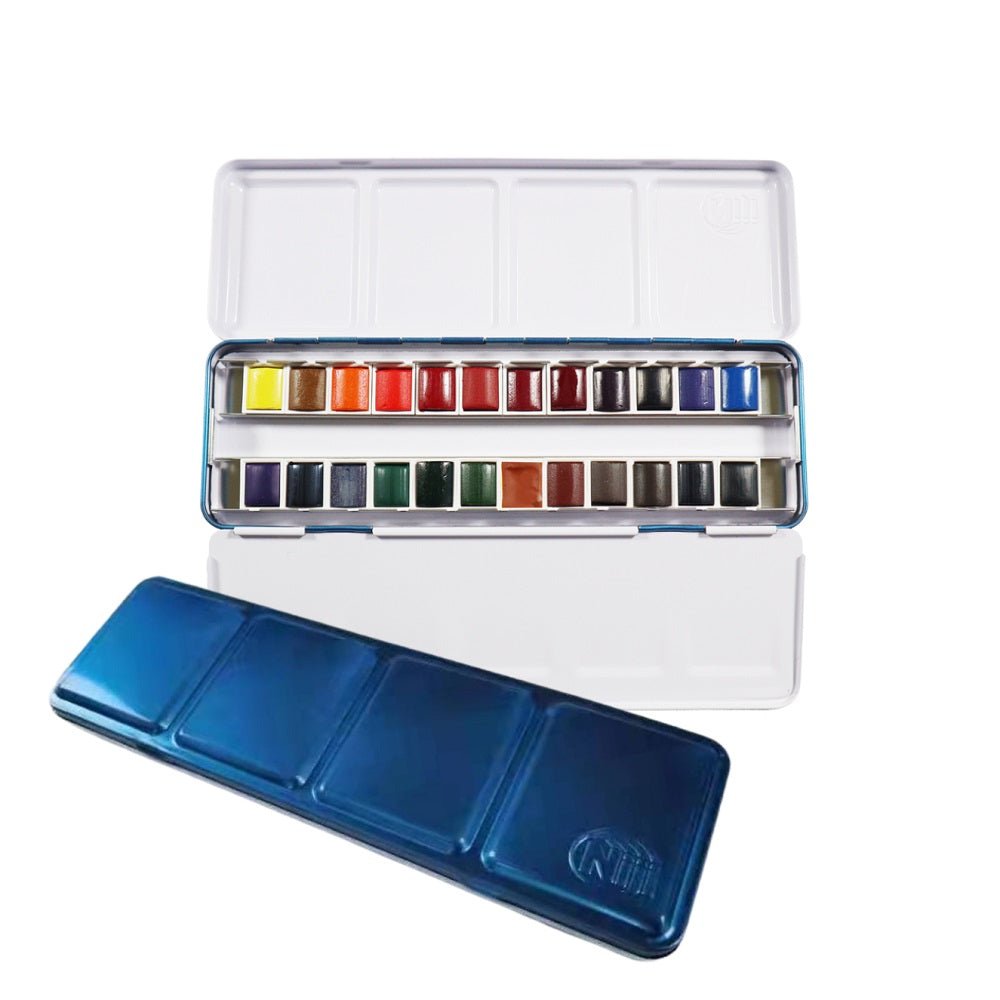 MEEDEN Empty Watercolor Enameled Palette with 12 Pcs Half Pans, Black 