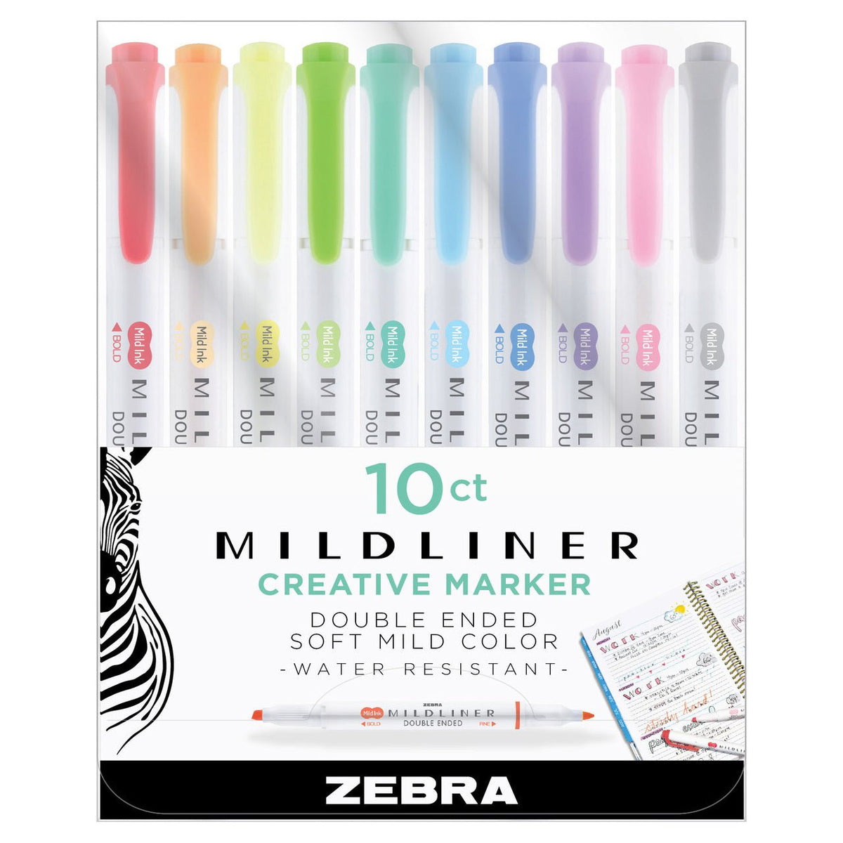 Zebra 3X Pen Mildliner Double Ended Highlighter & Marker Friendly Mild Set  5 ct