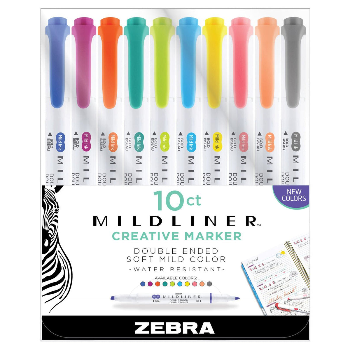 Zebra Mildliner Creative Marker - 5 Refresh Mild Colors Set 