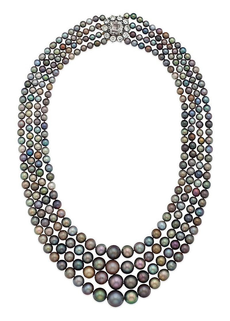 Top Ten Most Expensive Pearl Necklace Ever Sold: Unnamed Four-Strand Black Pearl Necklace