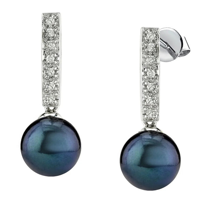 Pure Pearls Weekly Product Spotlight: Black Akoya Pearl Diamond Dangling Earrings