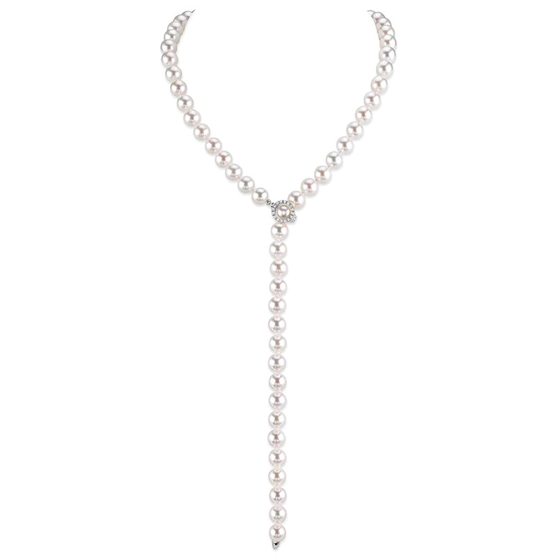 Akoya Pearl and Diamond Lariat Necklace