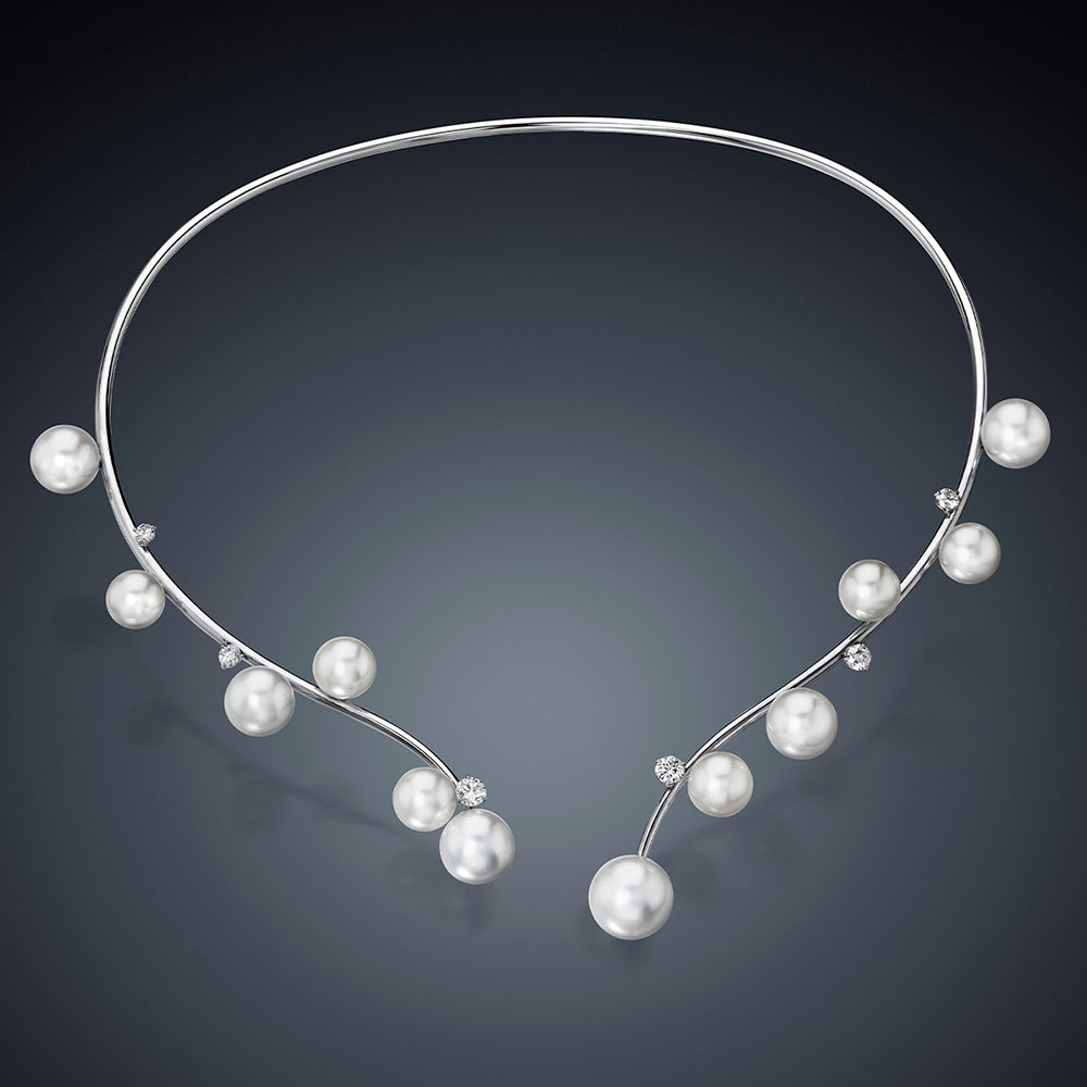 Pure Inspiration: "Floating Bubbles" White South Sea Pearl and Diamond Necklace, 18K Gold & Platinum  Pure says: Delicate and Airy  Jewelry by Assael