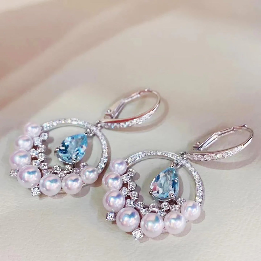 Pure Inspiration: Japanese Akoya Pearl, Aquamarine and Diamond Earrings, Jewelry by Annie Case