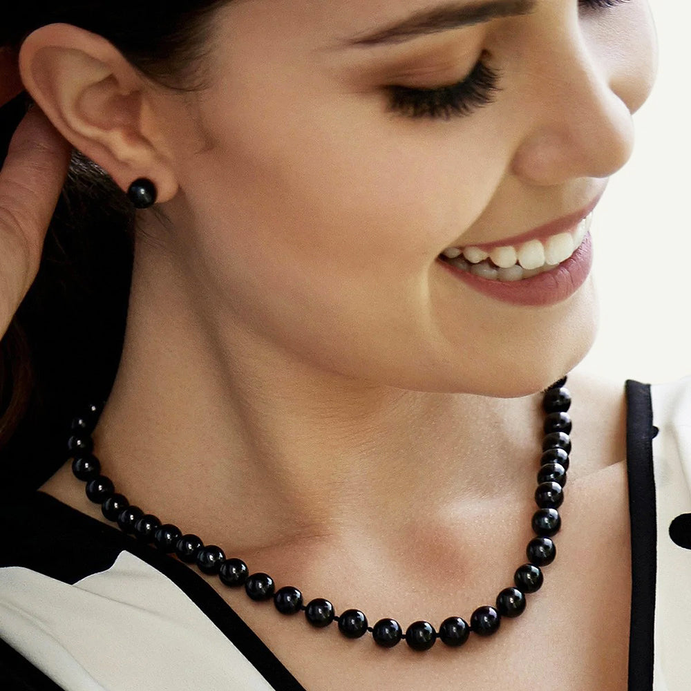 Black Akoya Pearl Necklace and Earring Set