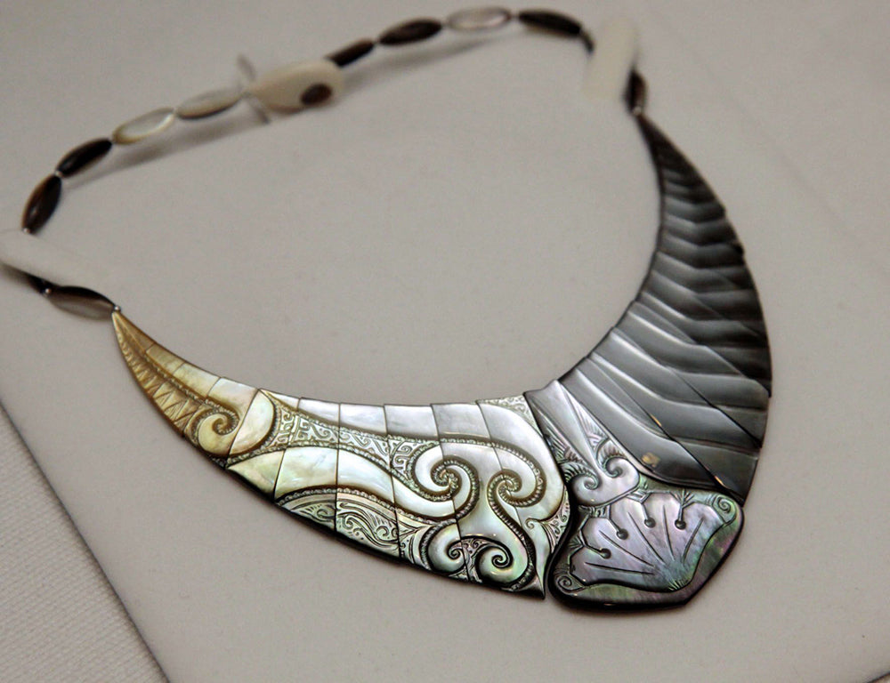 Hand-Carved Tahitian Mother of Pearl Necklace