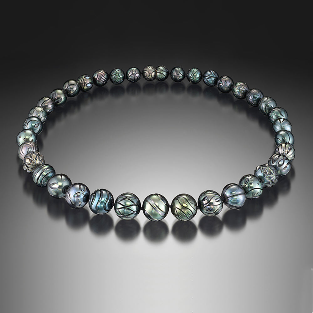 Carved Tahitian Pearl Necklace by Galatea